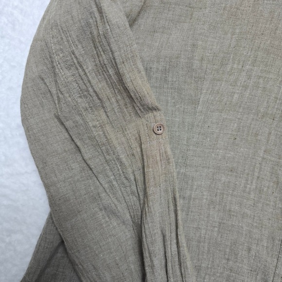 Eileen Fisher Womens Tunic Top Cotton Linen Blend Olive Green Button Down - Picture 10 of 16